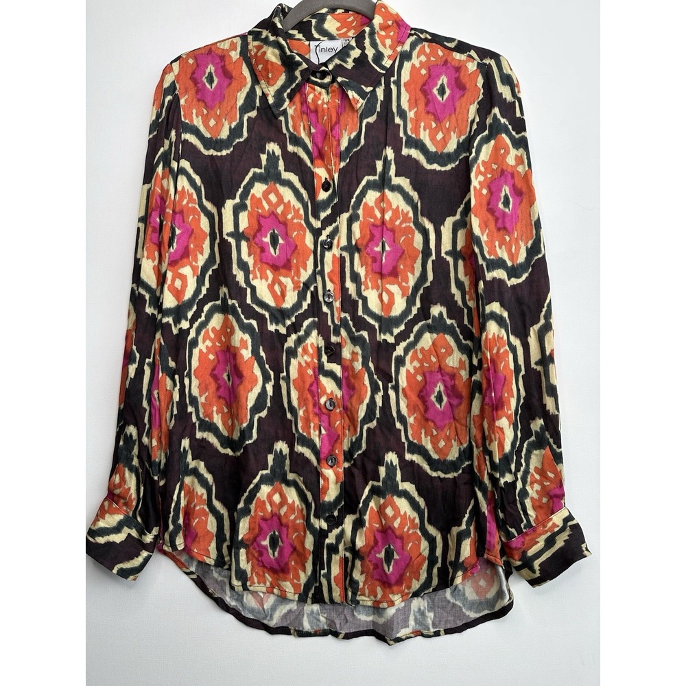 Finley Monica Medallion Print Button Up Blouse Top Shirt Women's Size XS Viscose